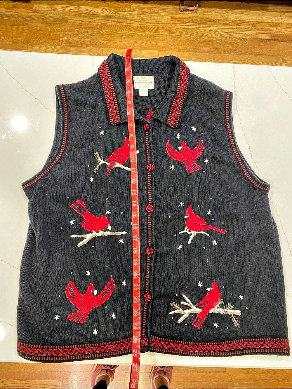 Christopher & Banks Cardinal Snowflake Embroidered Button-Front Sweater Vest